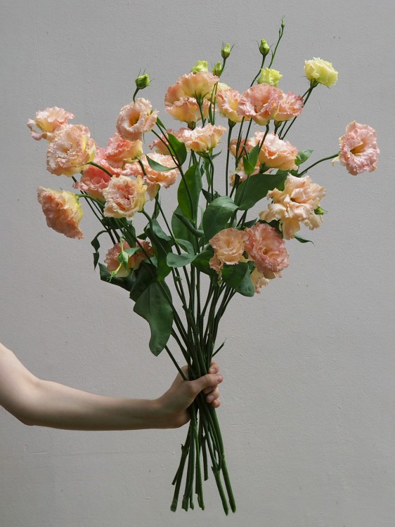 Монобукет с нежно-персиковой эустомой &mdash; Городской букет